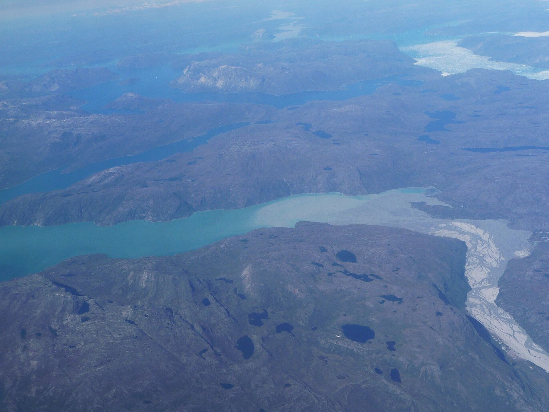Glaciers seen from the air over Greenland
